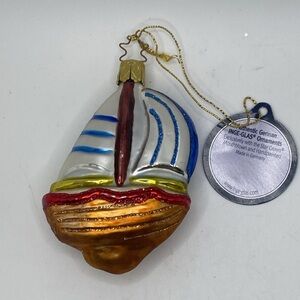Inge Glad Germany handcrafted sail boat ornament with original tag